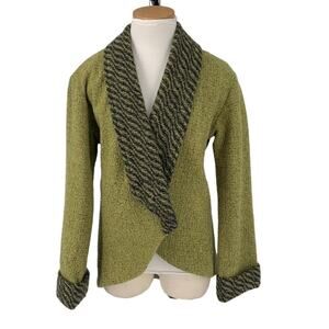 Hand Woven Boucle Textured Merino Wool Blend Open Cardigan Jacket Lagenlook SM